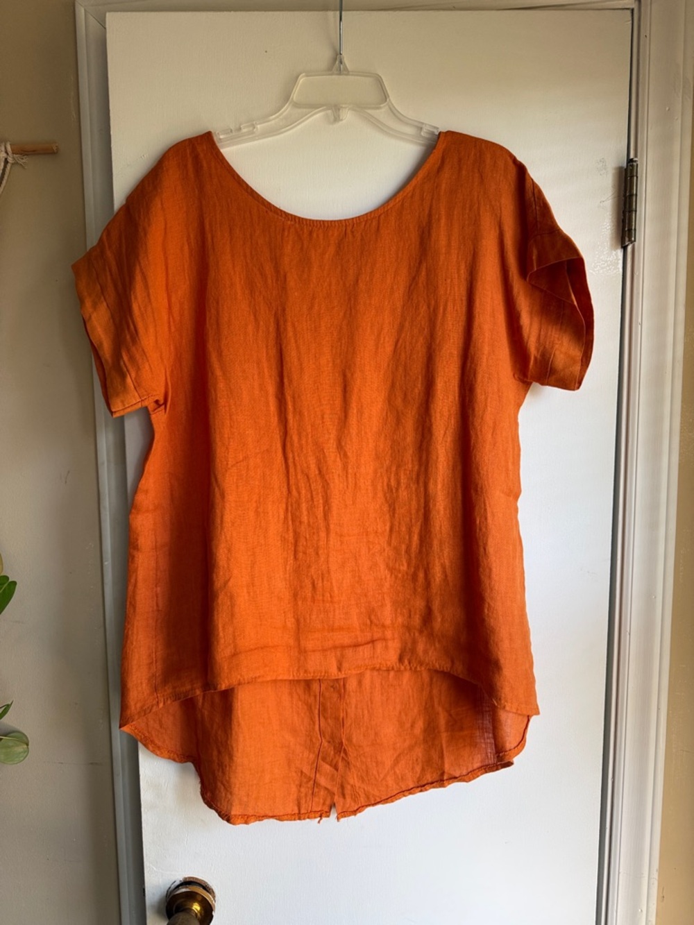 Relaxed Orange Linen High-Low Tunic Top
